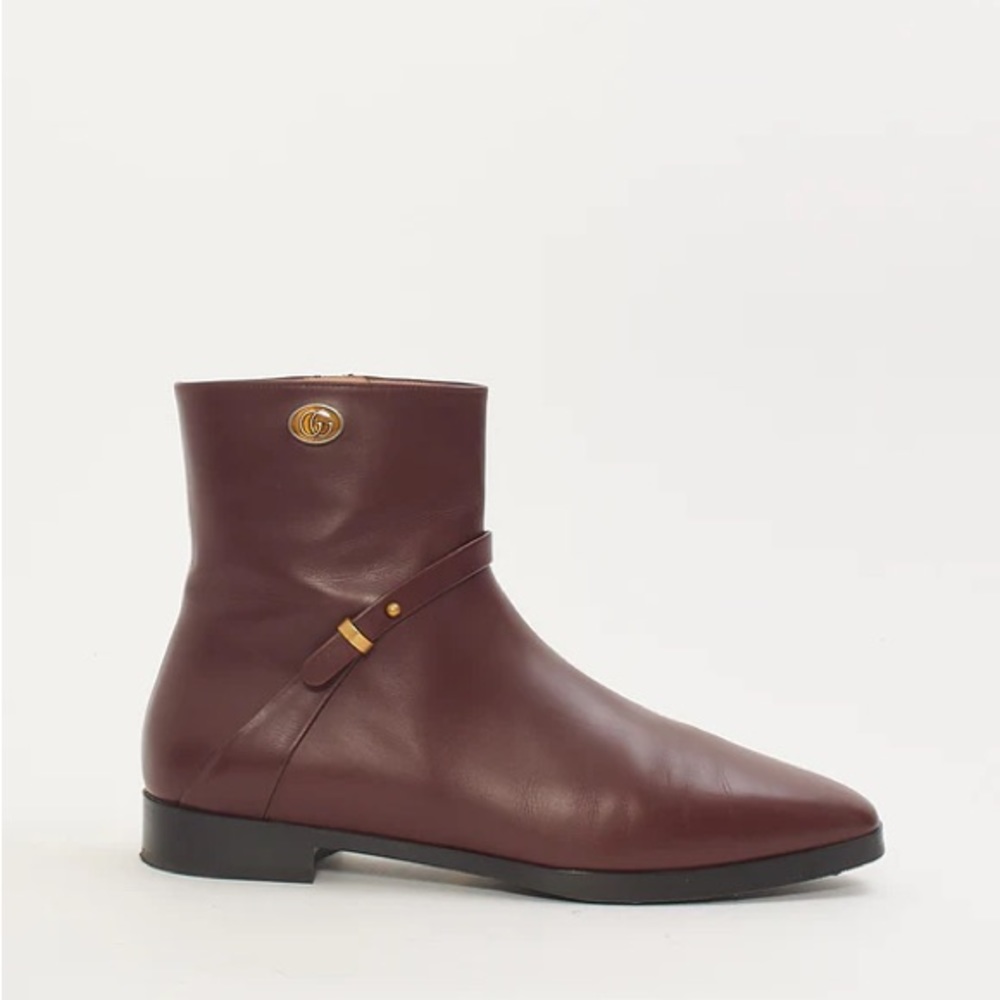 NIB Authentic Gucci Elite Calf Leather Ankle Boots Vintage Bordeaux 36.5